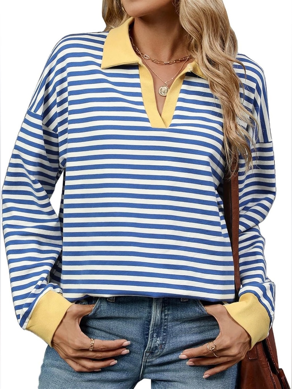 NWOT Blue Striped Cropped Rugby Shirt